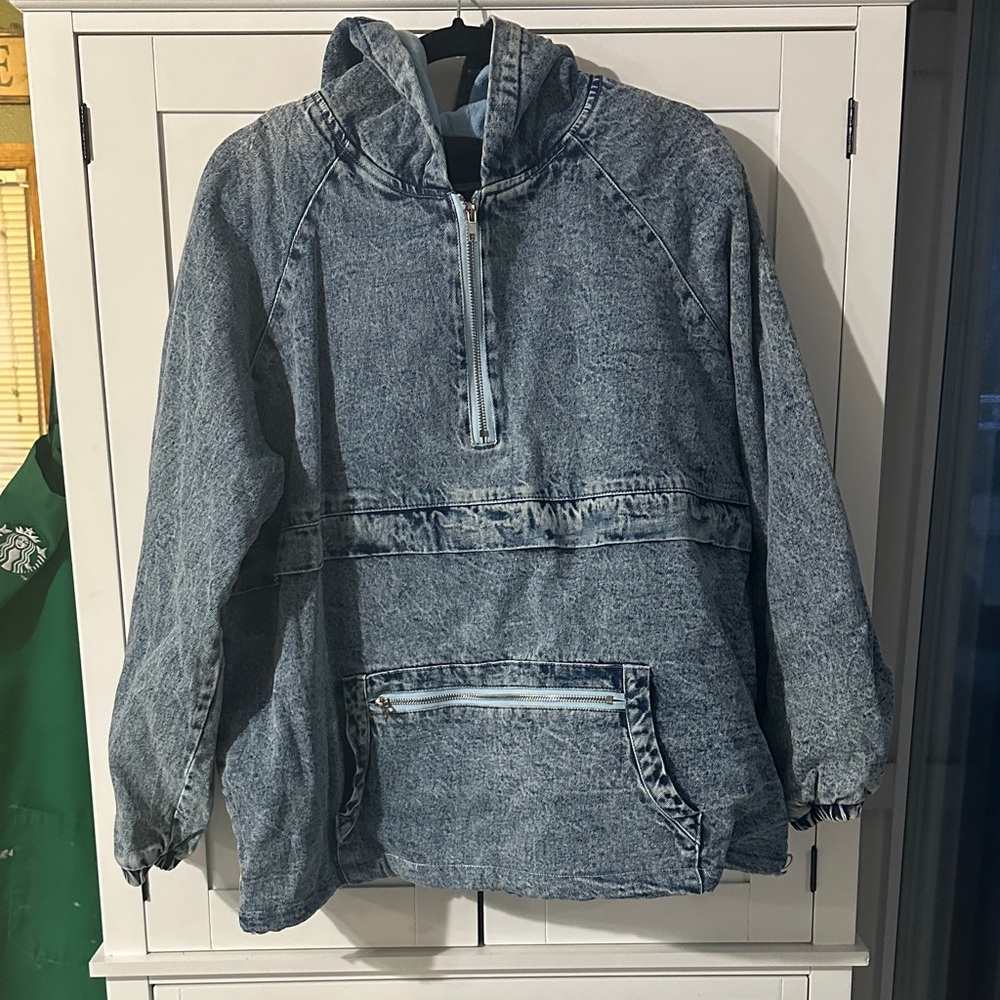 Bibi – Acid Wash Denim Half-Zip Pullover Hoodie – Size XL BRAND NEW